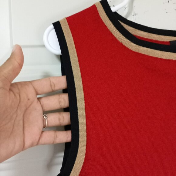 Finity Sweater Tank Top Womens Red Sleeveless Contrast Trim & Laser-Cut Hem Sz M - Picture 4 of 7